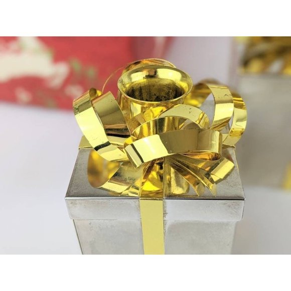 Set of 3 Vtg Silver Gold Taper Candle Holders Gift Boxes Christmas Holiday Decor - Picture 2 of 9